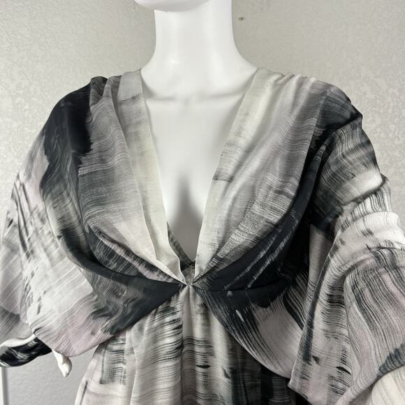 ASOS Maxi Dress Deep V-neck Batwing Sleeve Abstract Gray Black Lavender Size 10 - Picture 8 of 9